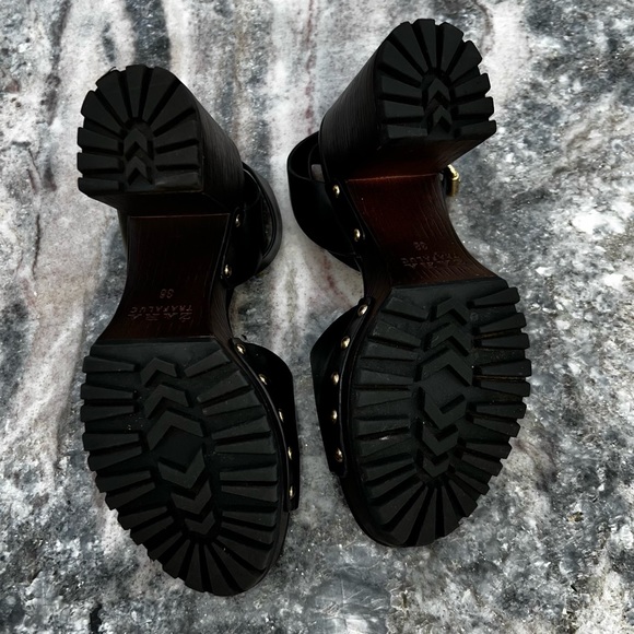 ZARA Anklestrap Wooden Clogs Black LEATHER SANDALS with Studs Size 38 - Picture 8 of 11